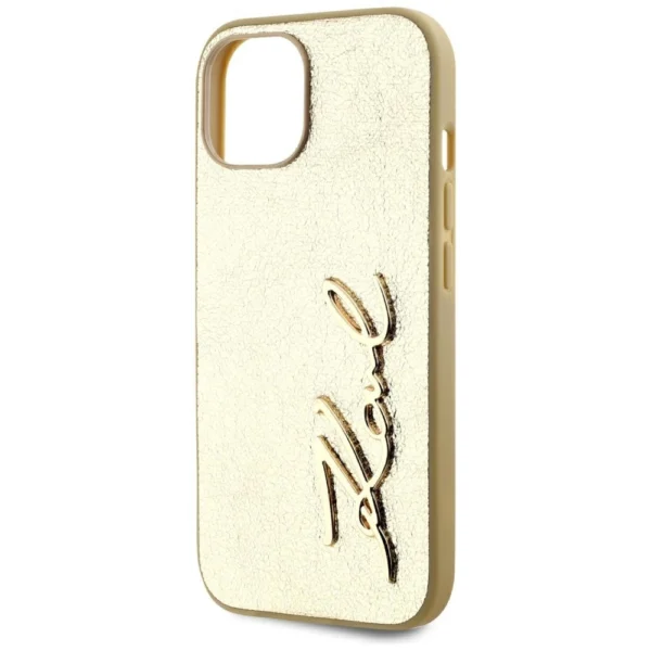 Karl Lagerfeld Wrinkled Metal Signature iPhone 15 Case - Goldeng