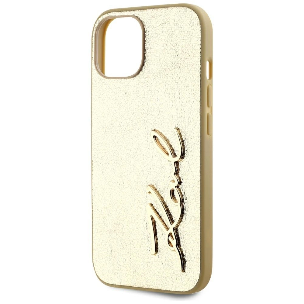 Karl Lagerfeld Wrinkled Metal Signature iPhone 15 Case - Goldeng