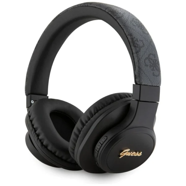 Guess Leather Tone On Tone Script Bluetooth 4G Over-Ear Headphones - Blackeng