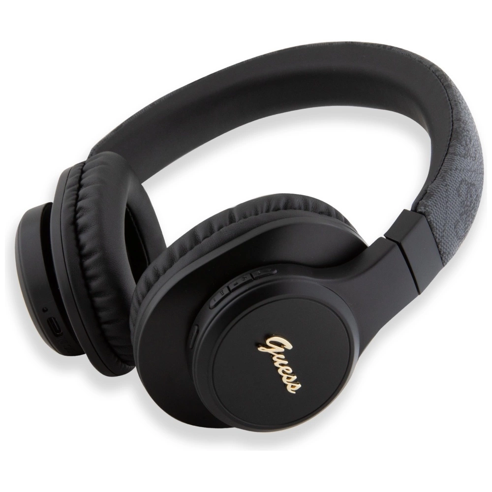 Guess Leather Tone On Tone Script Bluetooth 4G Over-Ear Headphones - Blackeng