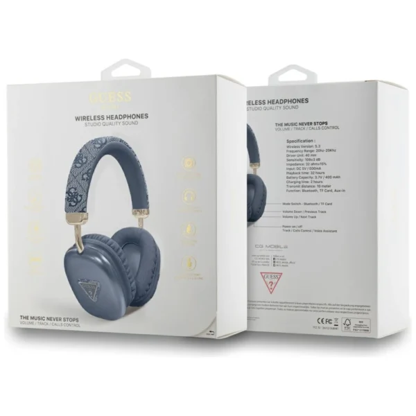 Guess Triangle Logo 4G Bluetooth Over-Ear Headphones - Blueeng