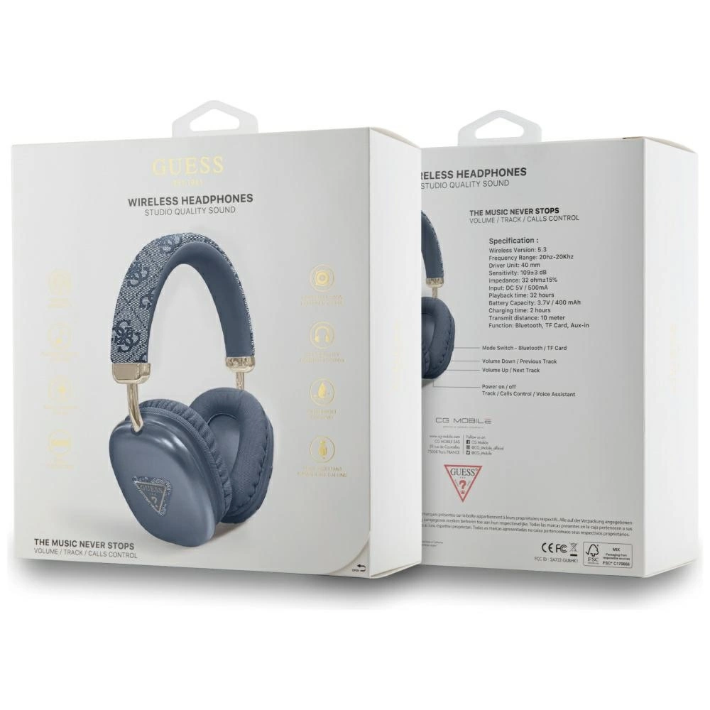 Guess Triangle Logo 4G Bluetooth Over-Ear Headphones - Blueeng