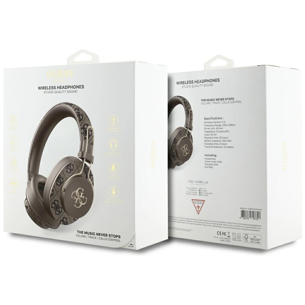 Guess ENC Metal 4G Bluetooth Over-Ear Headphones - Browneng