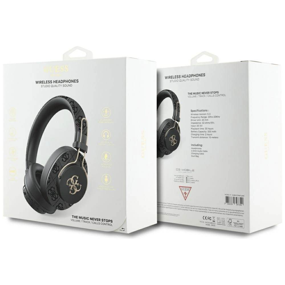 Guess ENC Metal 4G Logo Over-Ear Headphones - Blackeng