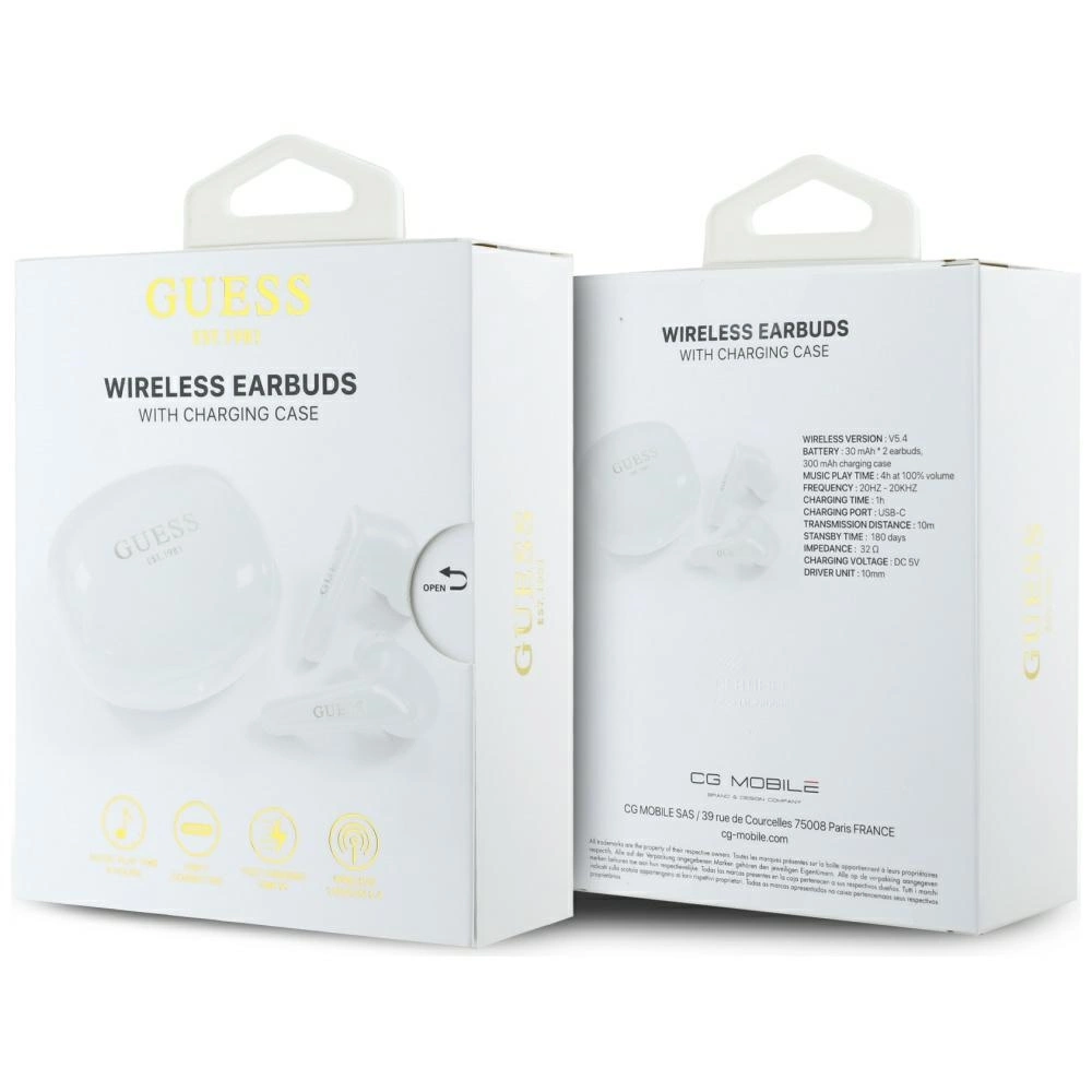 Guess Flat Classic Logo Electroplated TWS Headphones - Whiteeng