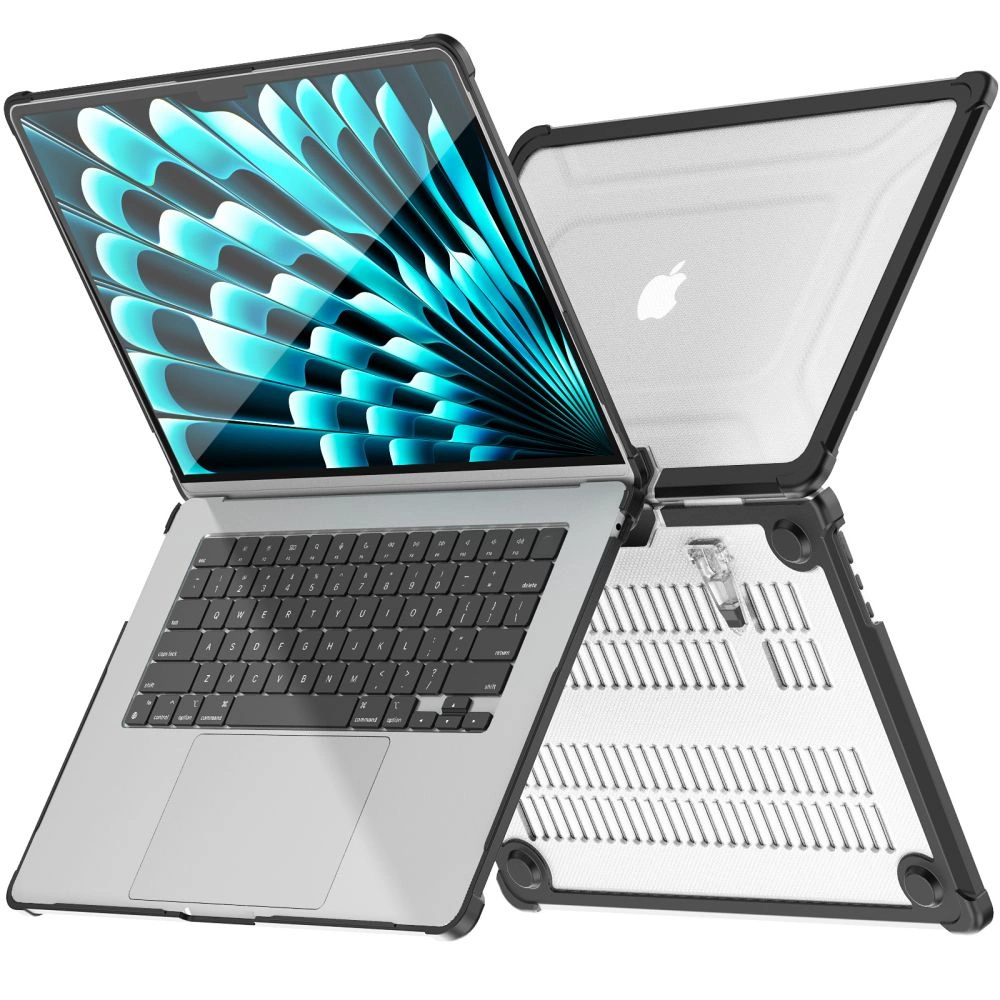 Tech-Protect SmartShell Pro case for MacBook Air 15" 2023-2025 M2 / M3 / M4 - transparent and blackeng