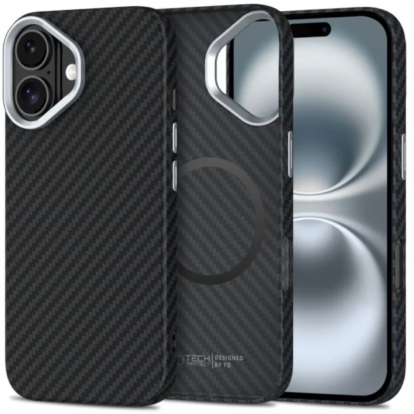 Tech-Protect Ion Carbon MagSafe iPhone 16 Case - Black/Greyeng