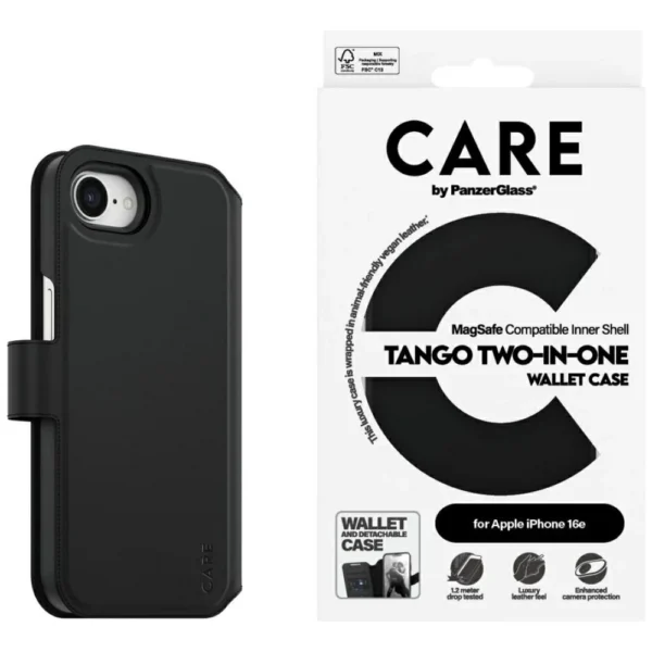 CARE by PanzerGlass Feature Tango 2in1 Wallet Case for iPhone 16e - Blackeng