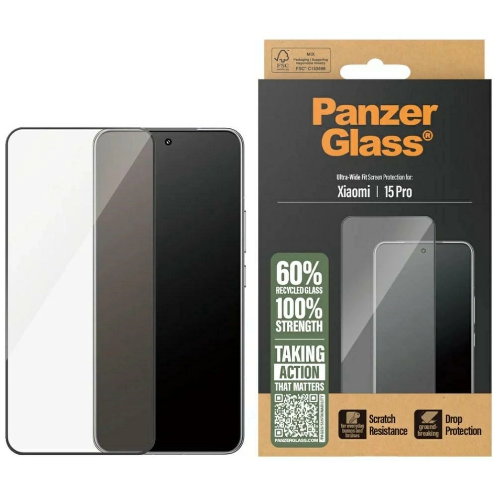 192743_1 PanzerGlass Ultra-Wide Fit Tempered Glass w. Black Frame for Xiaomi 15 Proeng