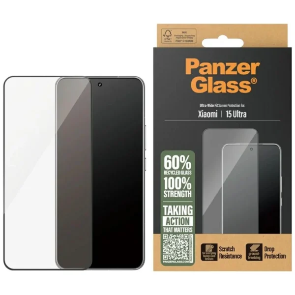 PanzerGlass Ultra-Wide Fit Tempered Glass w. Black Frame for Xiaomi 15 Ultraeng