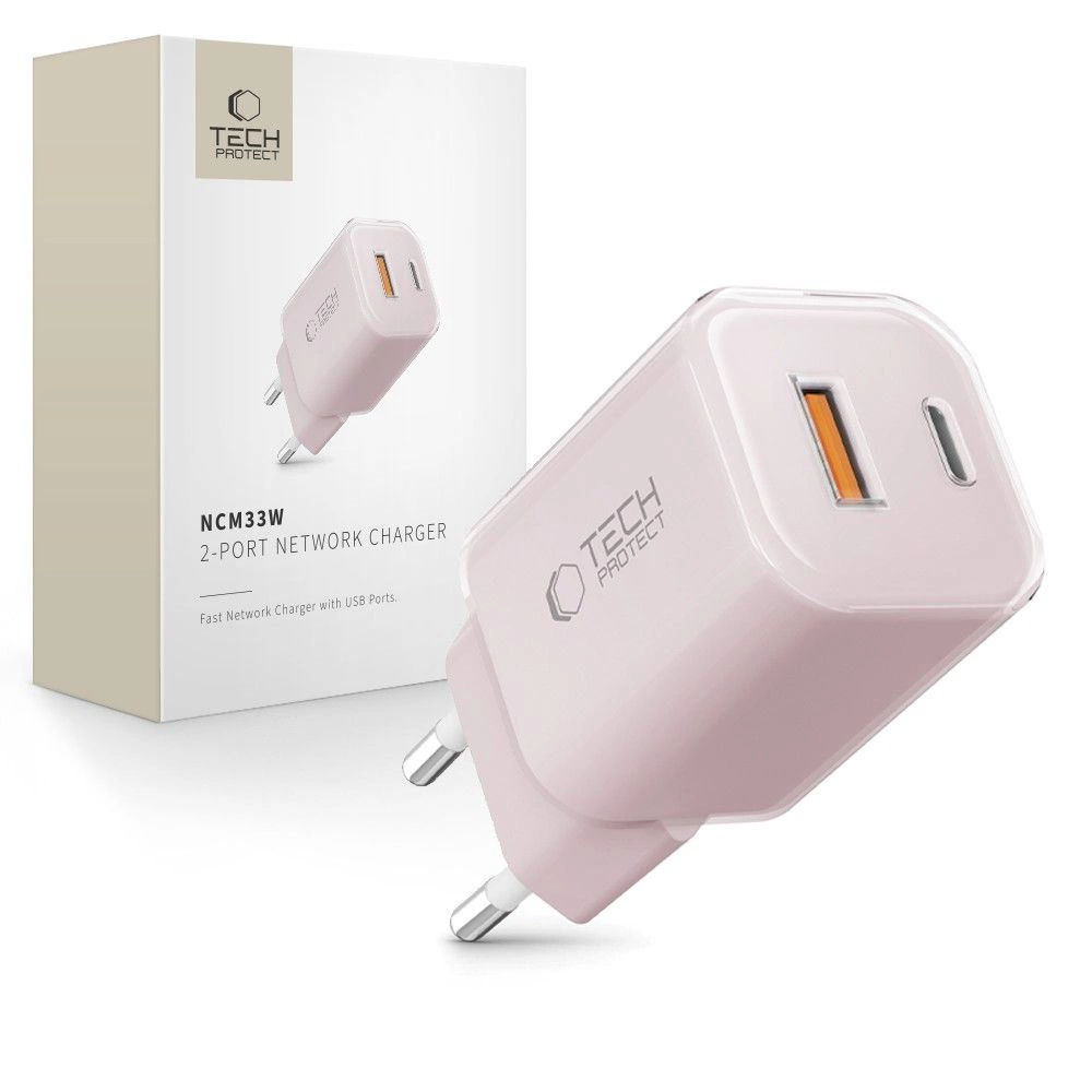 Tech-Protect NCM33W 2-port PD33W/QC3.0 wall charger - pinkeng