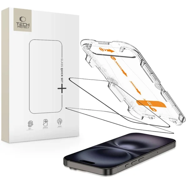 Tech-Protect Quick Set+ Tempered Glass 2-pack for iPhone 15 / 16eng