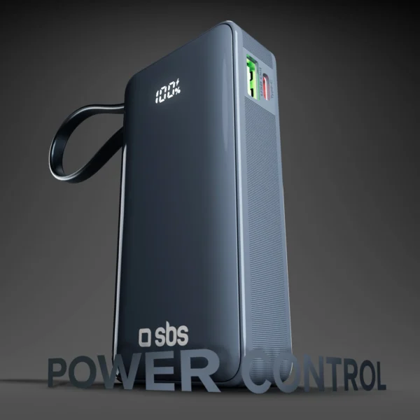 Powerbank SBS 10000 mAh 20W with built-in USB-C cable and digital display - dark grayeng