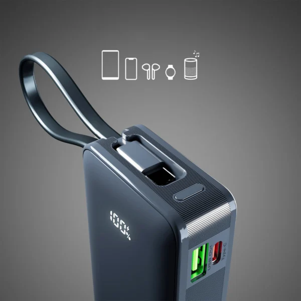 Powerbank SBS 10000 mAh 20W with built-in USB-C cable and digital display - dark grayeng