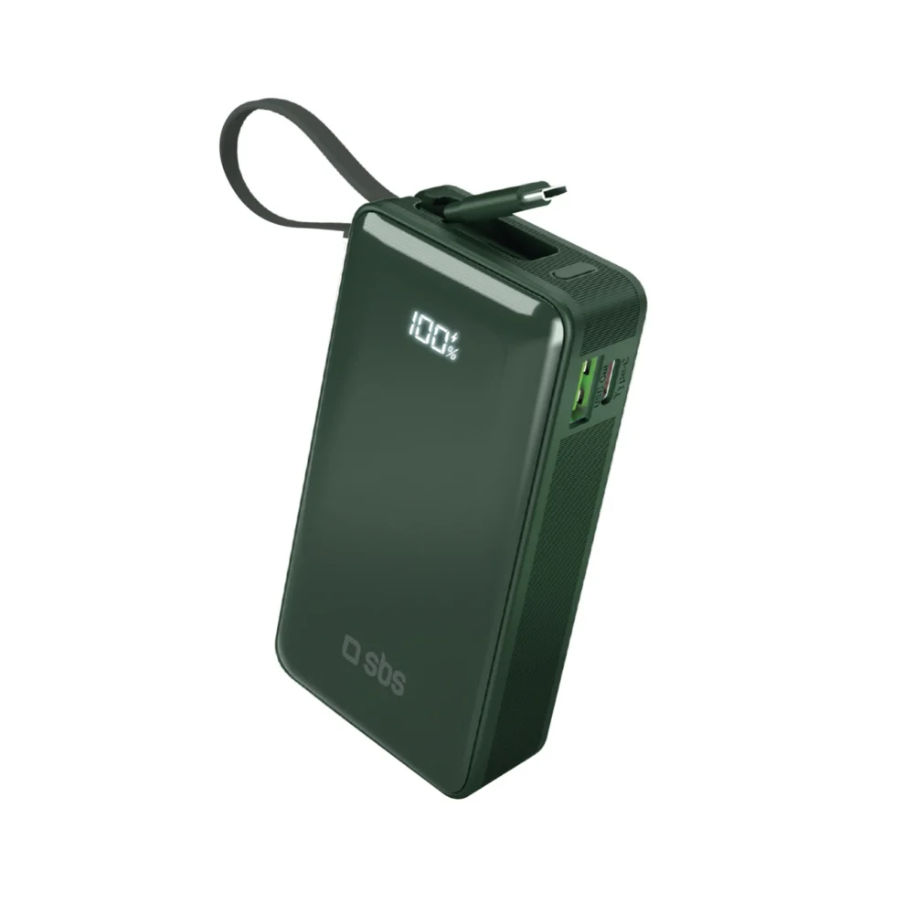 Powerbank SBS 10000 mAh 20W with built-in USB-C cable and digital display - greeneng
