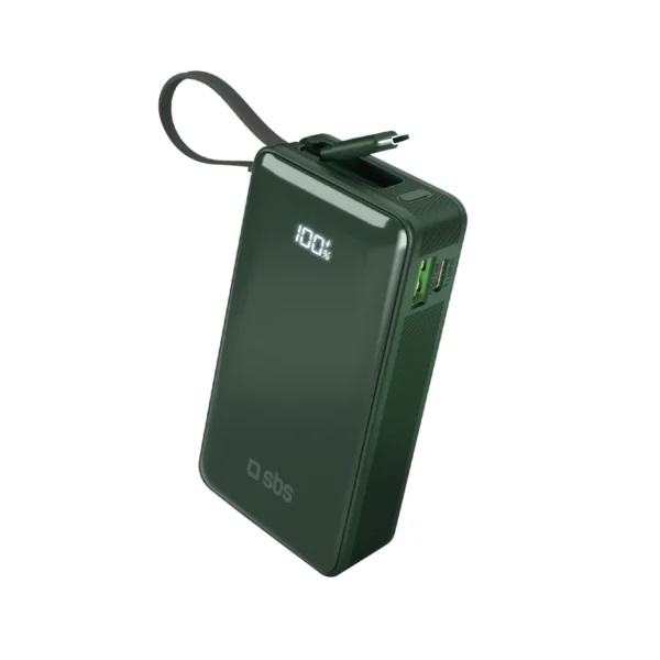 Powerbank SBS 10000 mAh 20W with built-in USB-C cable and digital display - greeneng