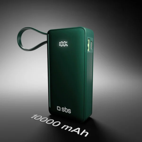 Powerbank SBS 10000 mAh 20W with built-in USB-C cable and digital display - greeneng