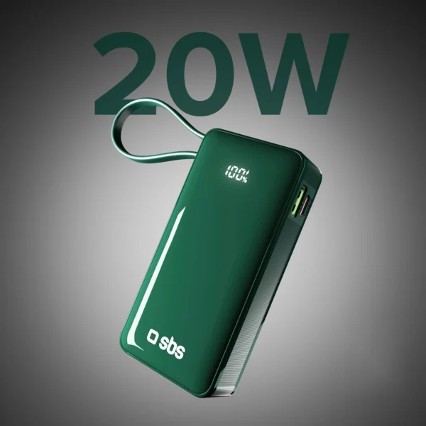 Powerbank SBS 10000 mAh 20W with built-in USB-C cable and digital display - greeneng