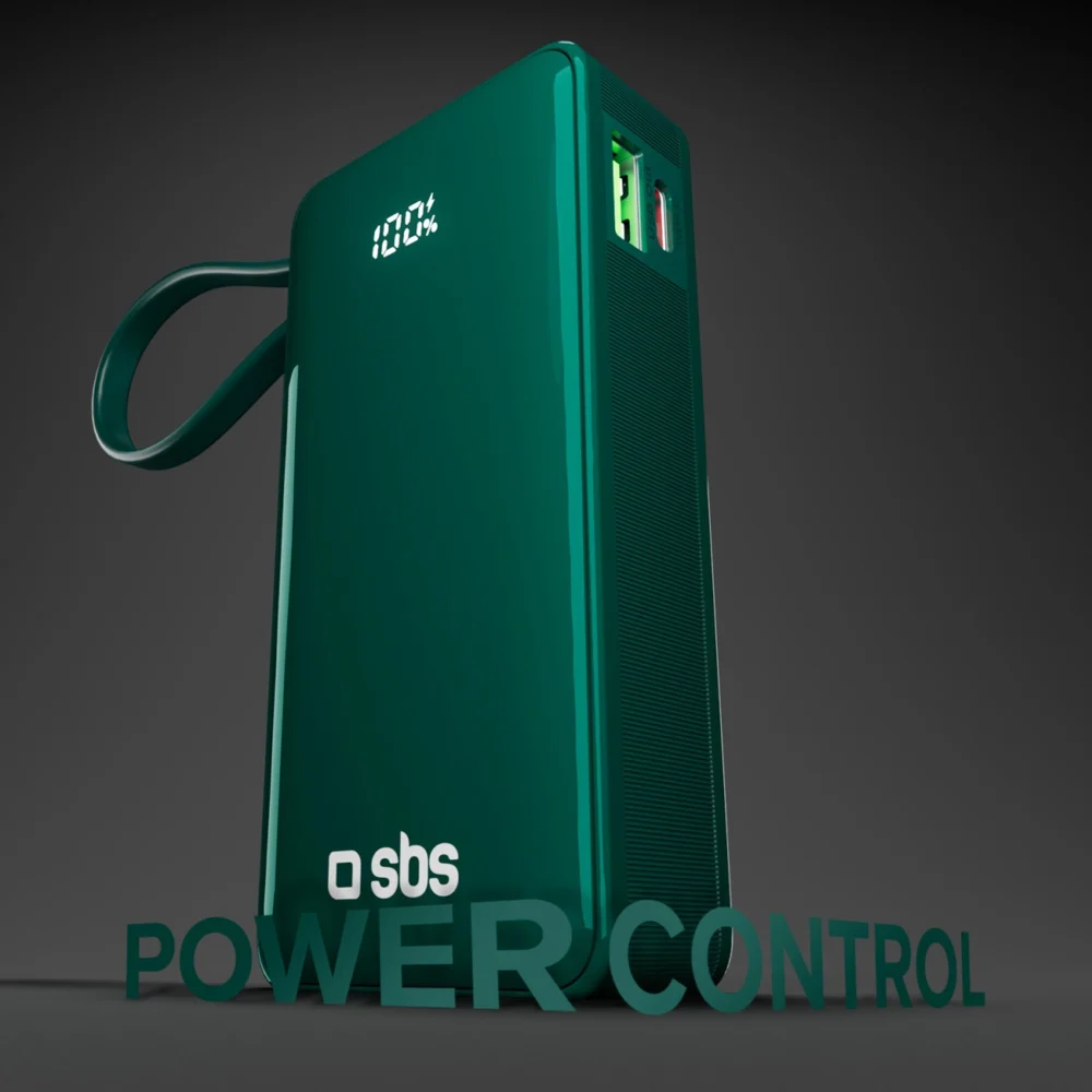 Powerbank SBS 10000 mAh 20W with built-in USB-C cable and digital display - greeneng