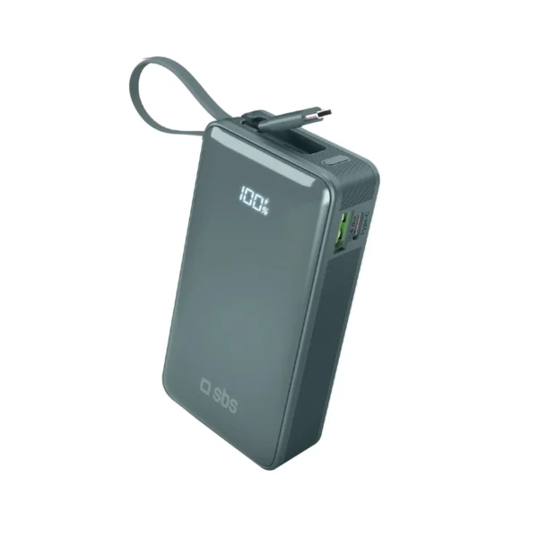 Powerbank SBS 10000 mAh 20W with built-in USB-C cable and digital display - grayeng