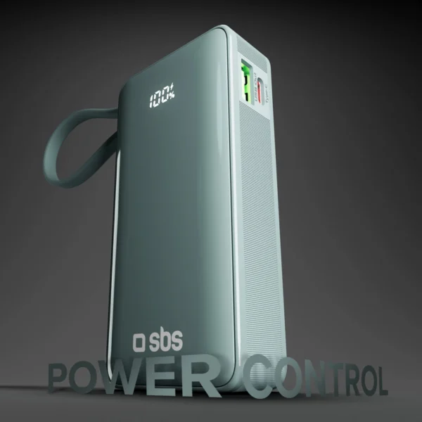 Powerbank SBS 10000 mAh 20W with built-in USB-C cable and digital display - grayeng