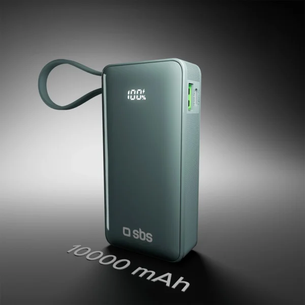 Powerbank SBS 10000 mAh 20W with built-in USB-C cable and digital display - grayeng