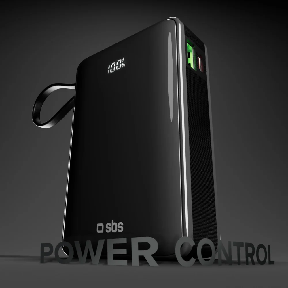 Powerbank SBS 20000 mAh 20W with built-in USB-C cable and digital display - blackeng