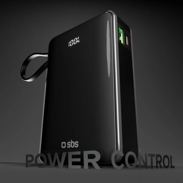 Powerbank SBS 20000 mAh 20W with built-in USB-C cable and digital display - blackeng