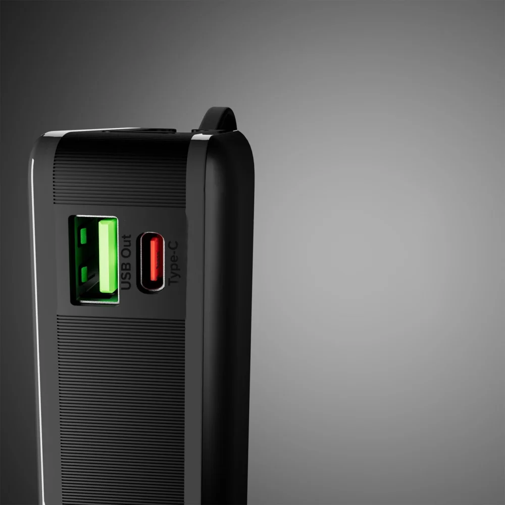 Powerbank SBS 20000 mAh 20W with built-in USB-C cable and digital display - blackeng