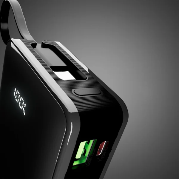 Powerbank SBS 20000 mAh 20W with built-in USB-C cable and digital display - blackeng