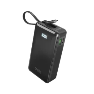 Powerbank SBS 10000 mAh 20W with built-in USB-C cable and digital display - blackeng