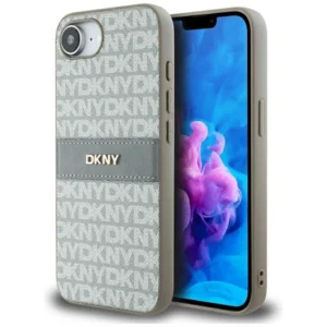 DKNY Repeat Texture Pattern with Tonal Stripe iPhone 16e Case - Beigeeng