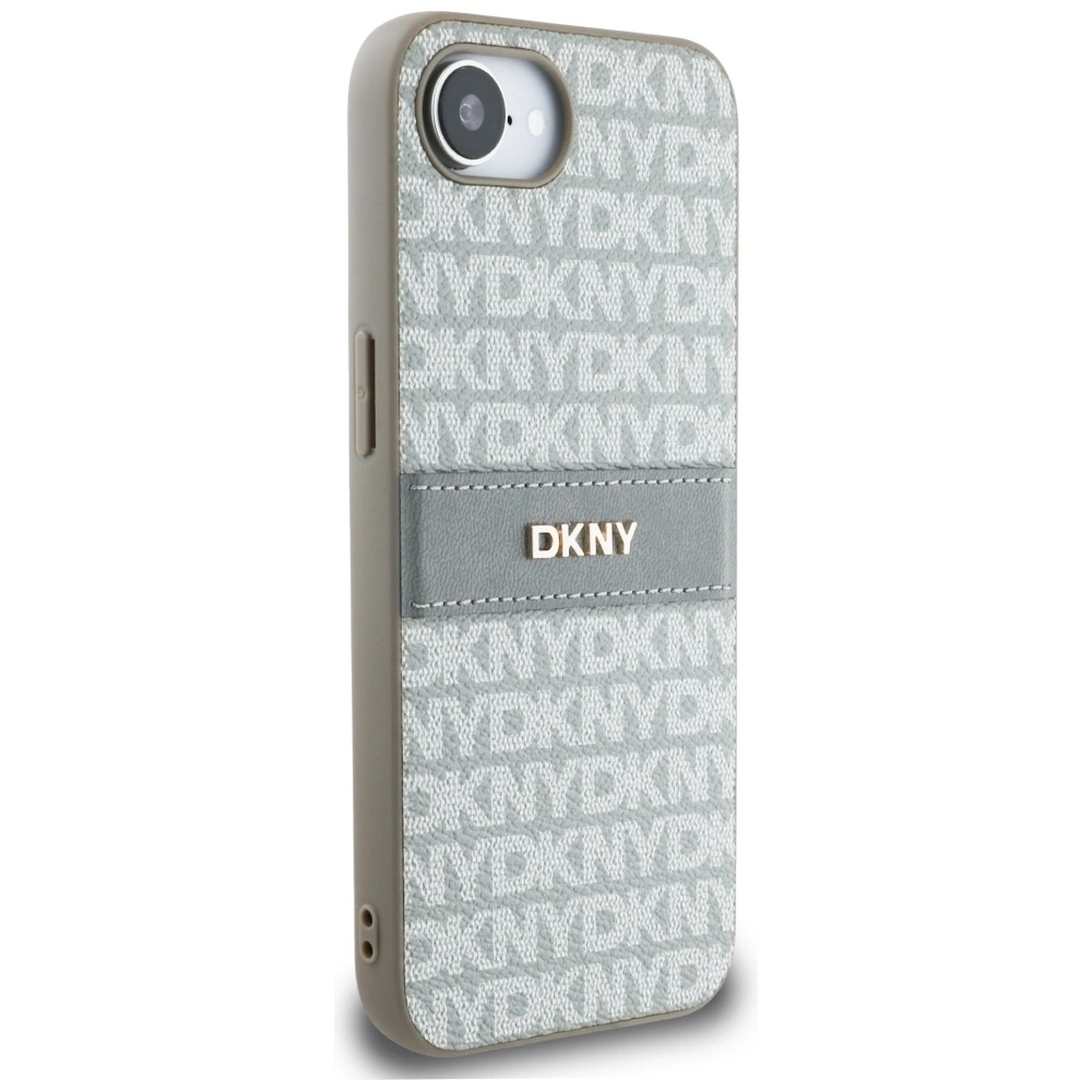 DKNY Repeat Texture Pattern with Tonal Stripe iPhone 16e Case - Beigeeng
