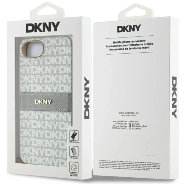 DKNY Repeat Texture Pattern with Tonal Stripe iPhone 16e Case - Beigeeng