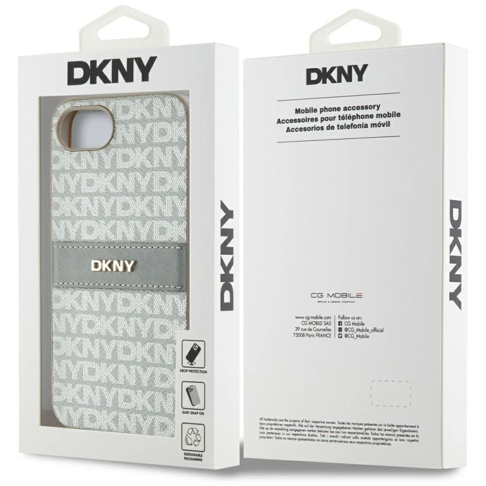 DKNY Repeat Texture Pattern with Tonal Stripe iPhone 16e Case - Beigeeng