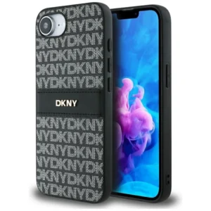 DKNY Repeat Texture Pattern with Tonal Stripe case for iPhone 16e - blackeng