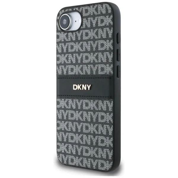 DKNY Repeat Texture Pattern with Tonal Stripe case for iPhone 16e - blackeng