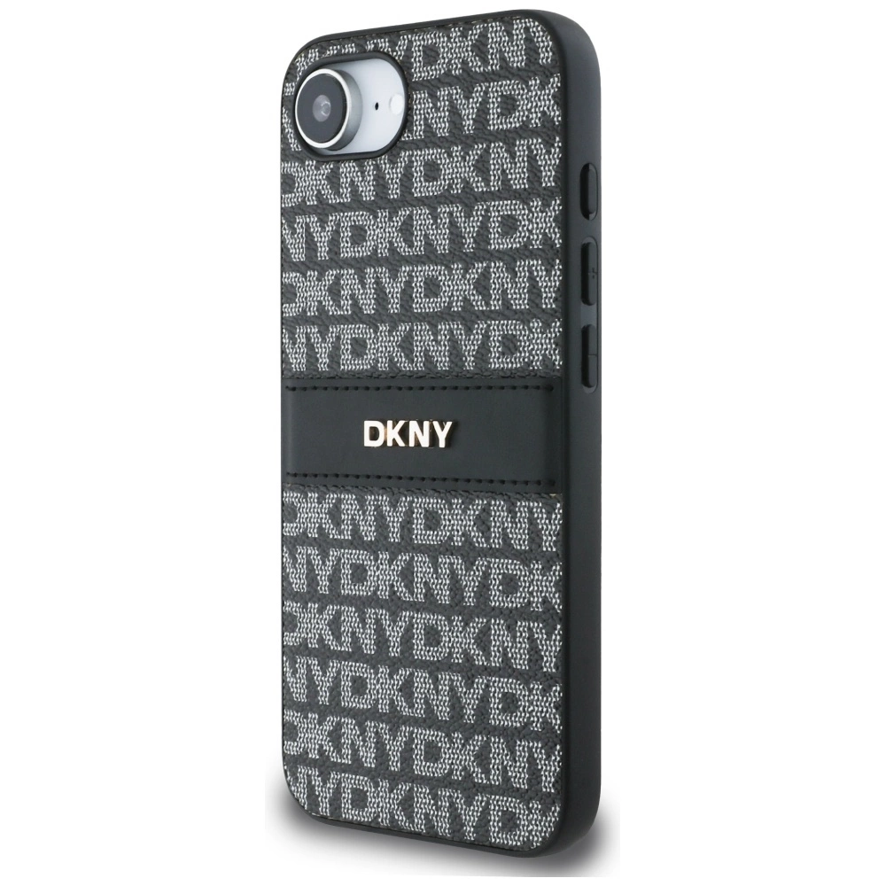 DKNY Repeat Texture Pattern with Tonal Stripe case for iPhone 16e - blackeng