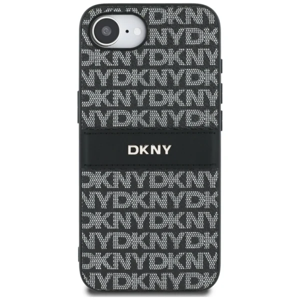 DKNY Repeat Texture Pattern with Tonal Stripe case for iPhone 16e - blackeng