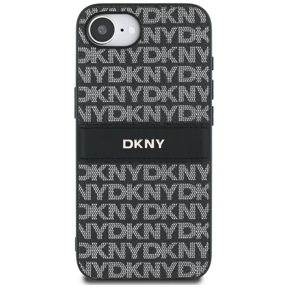 DKNY Repeat Texture Pattern with Tonal Stripe case for iPhone 16e - blackeng