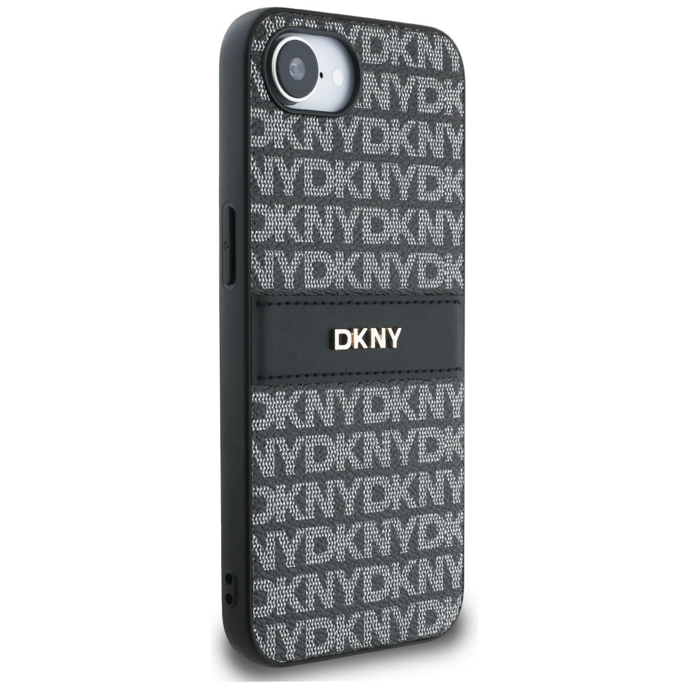 DKNY Repeat Texture Pattern with Tonal Stripe case for iPhone 16e - blackeng