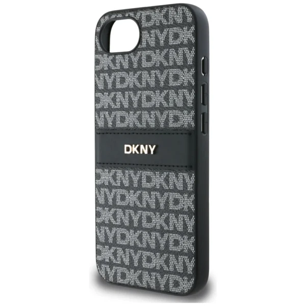 DKNY Repeat Texture Pattern with Tonal Stripe case for iPhone 16e - blackeng