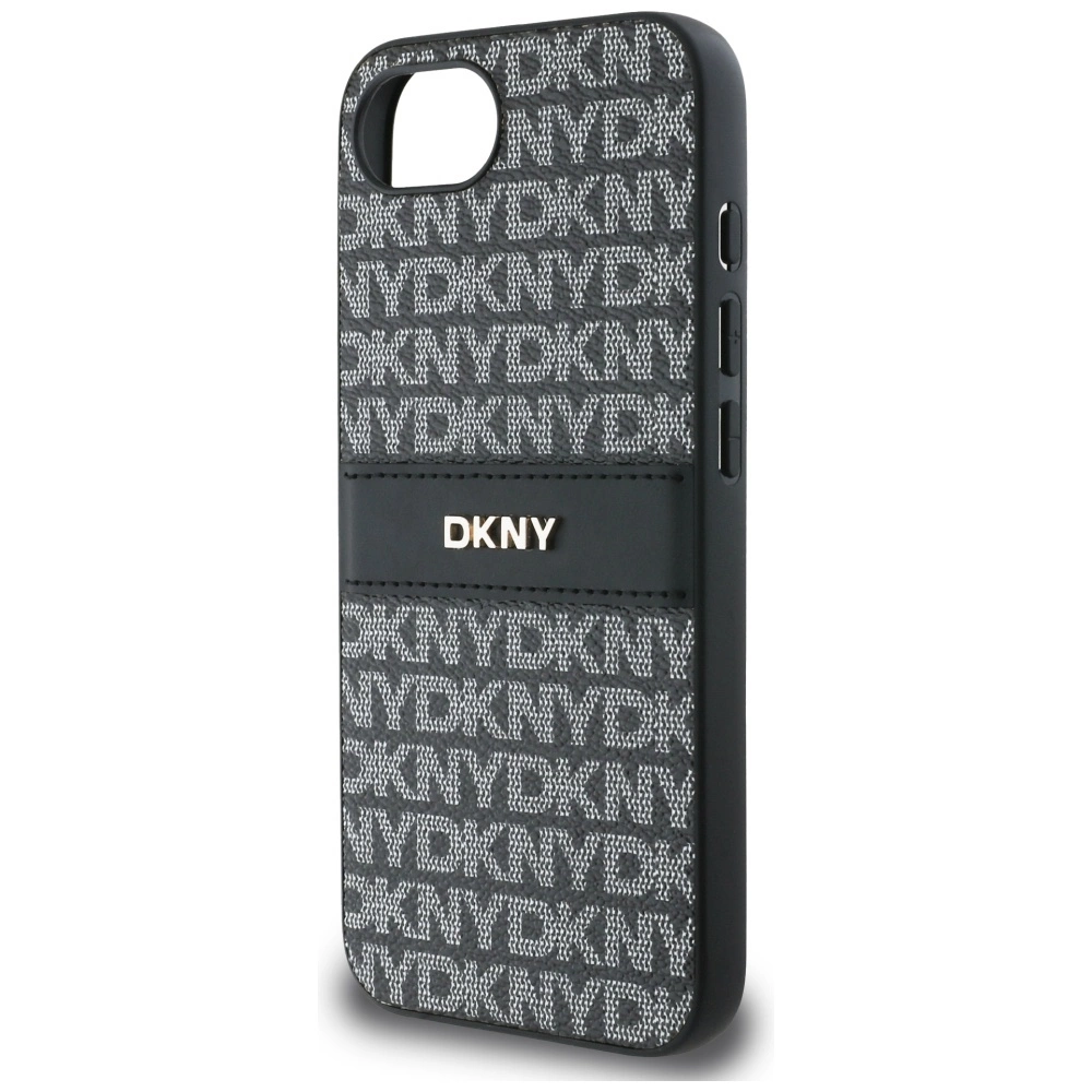 DKNY Repeat Texture Pattern with Tonal Stripe case for iPhone 16e - blackeng