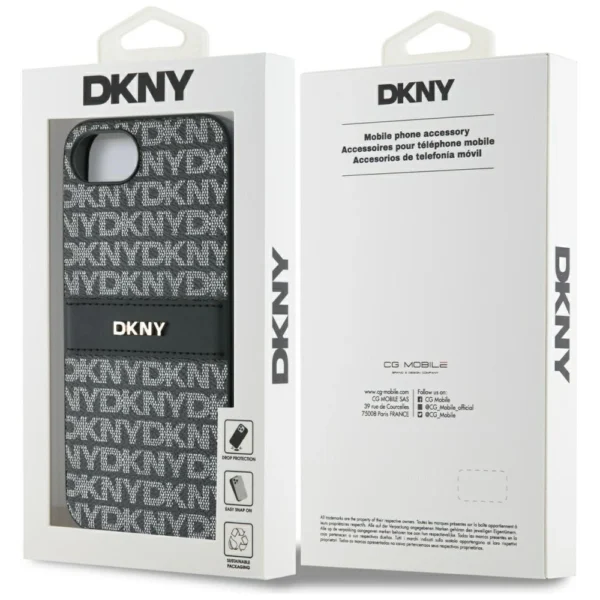 DKNY Repeat Texture Pattern with Tonal Stripe case for iPhone 16e - blackeng