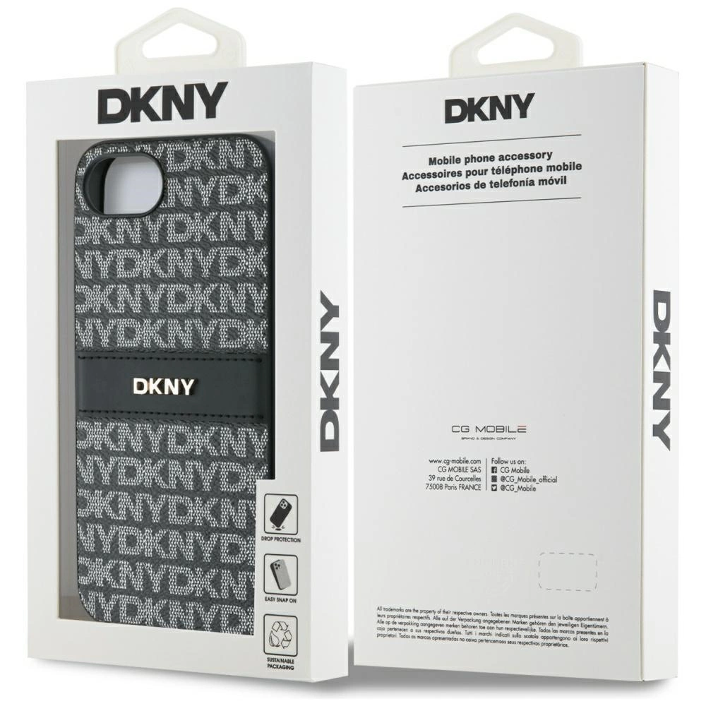 DKNY Repeat Texture Pattern with Tonal Stripe case for iPhone 16e - blackeng