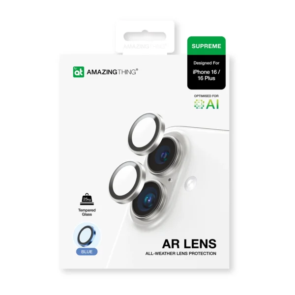 AmazingThing AR Aluminum 2 Lens Glass with Camera Lens Frame for iPhone 16 / 16 Plus - Blueeng