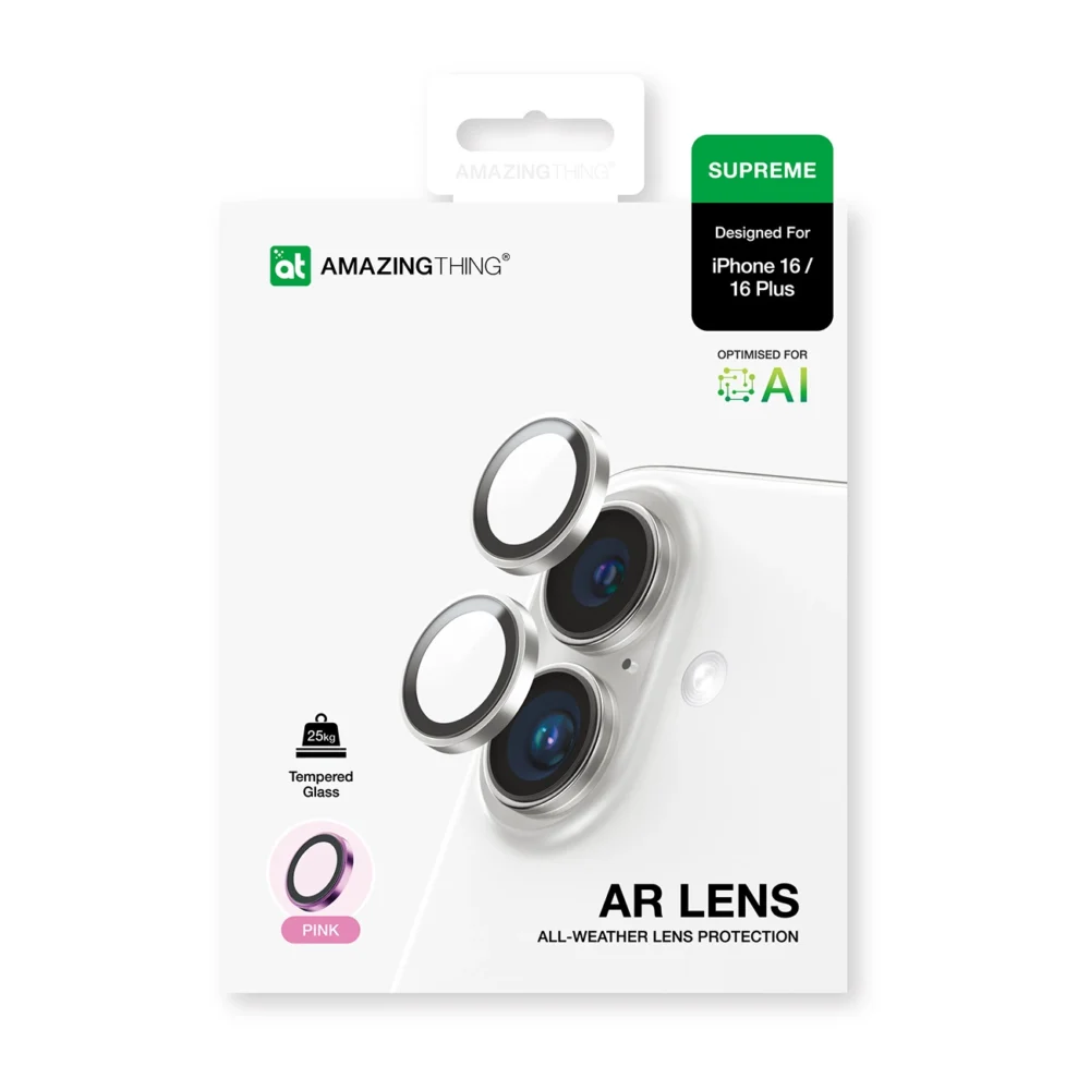 AmazingThing AR Aluminum 2 Lens Glass with Camera Lens Frame for iPhone 16 / 16 Plus - Pinkeng