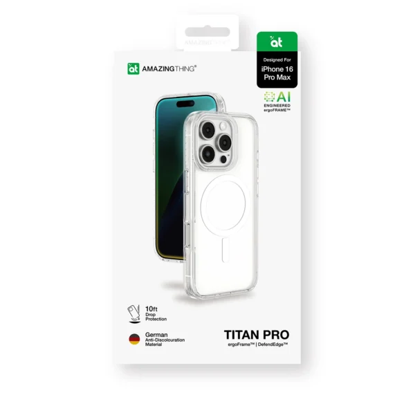 AmazingThing Titan Pro Mag Case with Magnetic Ring for iPhone 16 Pro Max - Transparenteng