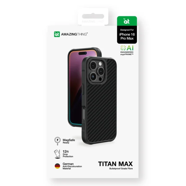 AmazingThing Titan Max Case with 1500D Aramid Fibers for iPhone 16 Pro Max - Blackeng