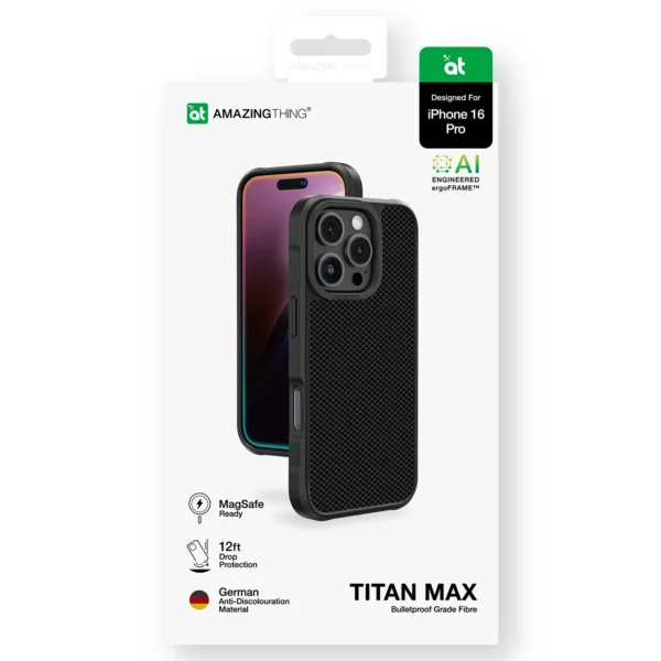 AmazingThing Titan Max Case with 600D Aramid Fibers for iPhone 16 Pro - Blackeng